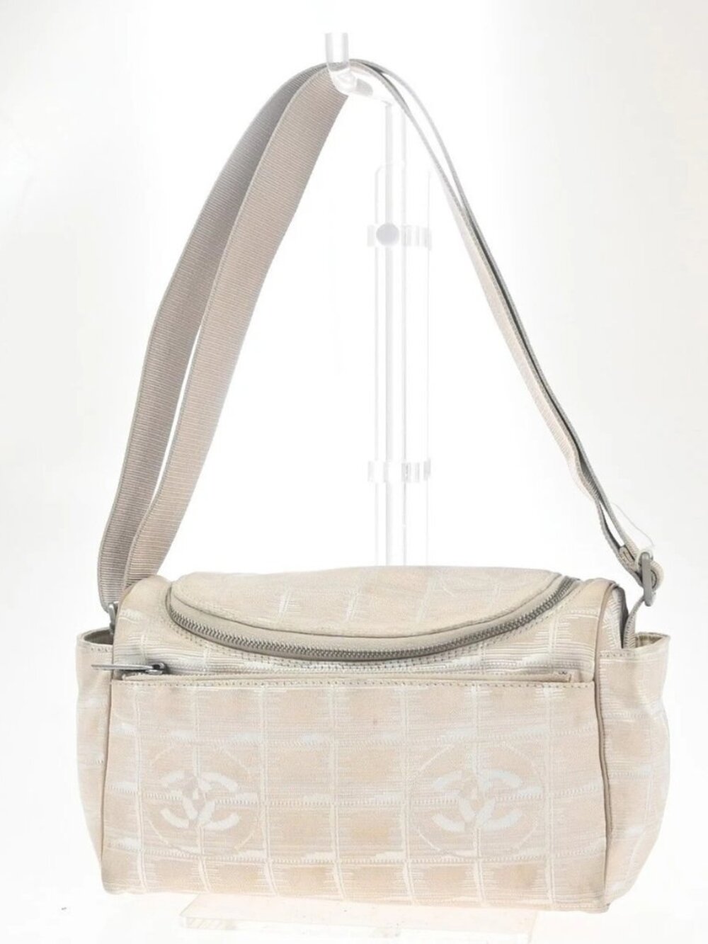 CHANEL CC New Travel Line Shoulder Bag Jacquard Canvas Leather BE SHW 62MA443 - Picture 1 of 16